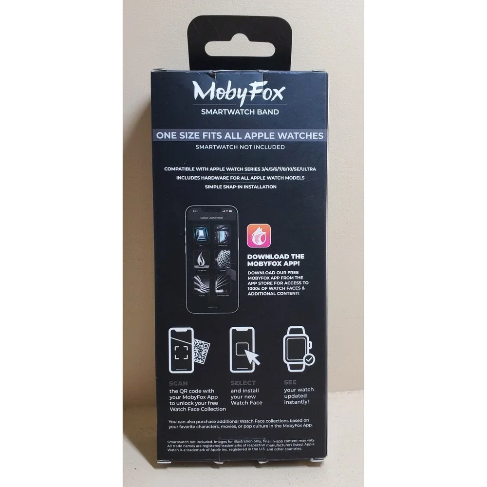 MobyFox Leather Apple Watch Band Black (1 Size Fits All Apple Watches) BRAND NEW